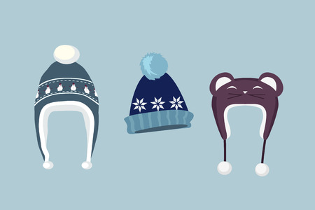 Winter hat icon. Knitted winter cap. Set winter hat isolated. Winter hat and cap. Isolated winter hat. Flat icon winter hat cap. Winter hat. Winter cap. Wool hat. Vector illustrationのイラスト素材
