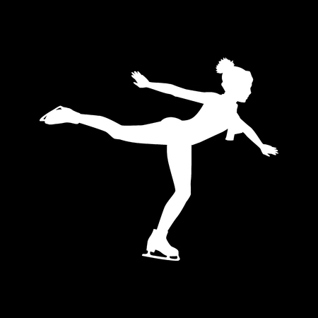 People skating flat style design. Ice skating, figure skating, skating rink, sport lifestyle activity leisure, winter and ice, recreation outdoor illustration. People skating isolated. White on blackのイラスト素材