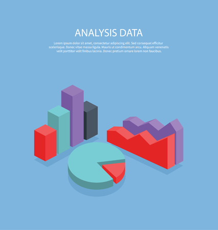 Isometric 3D analysis data. Isometric pie chart flat design. Graph pie, infographics and pie chart, diagram marketing, report data, circle statistic, finance presentation. Set isometric graphs, chartsのイラスト素材
