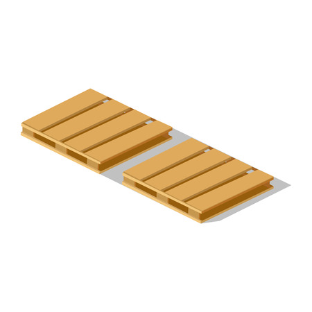Isometric 3d pallet design flat. Palette warehouse, wood pallet, pallet for transportation, pallet for storage, cargo wood pallety, wooden pallet isometric, pallets timber plank illustrationのイラスト素材