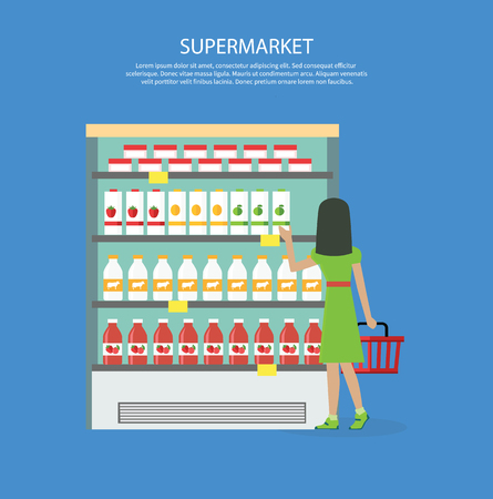 People in supermarket interior design. People shopping, supermarket shopping, marketing people, market shop interior, customer in mall, retail store illustrationのイラスト素材