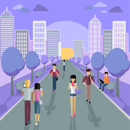 People with smartphone on street.のイラスト素材