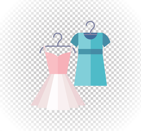 Sale of pinup cute woman dresses . Sale badge label . Lady dress in flat style. Clothes, fashion, dress isolated, woman dress, fashion dress, skirtのイラスト素材