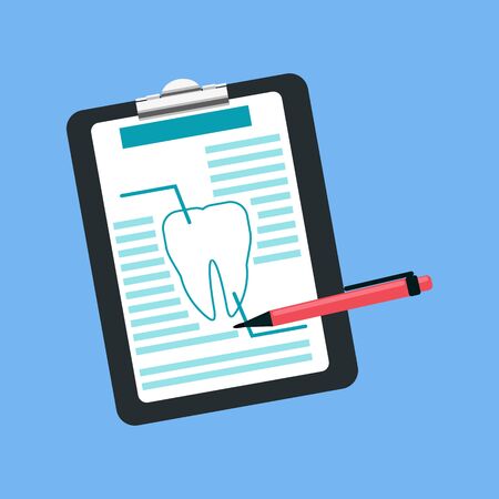 Dental tablet treatment design flat. Dental prescription, medication  document medicine, treatment medical, tablet health tooth, care stomatology, analysis and inspection vector illustrationのイラスト素材