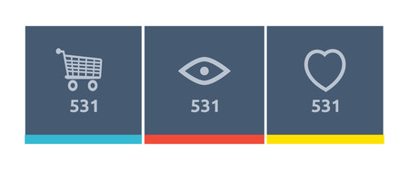 Website element icon shopping, views and like. Purchase and view, like internet, technology business network, web online, social website element, rating interface illustration. Choice productのイラスト素材