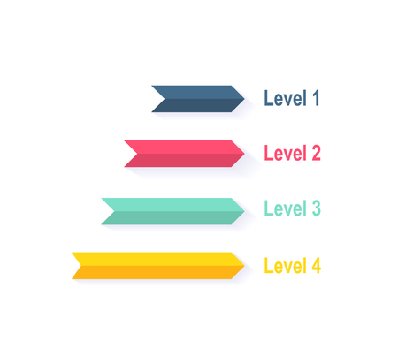 Level chart with colored arrows. Colored arrows indicate the level number. Charts and graphs business template for statistical or financial data report. Infographic information. Vector illustrationのイラスト素材