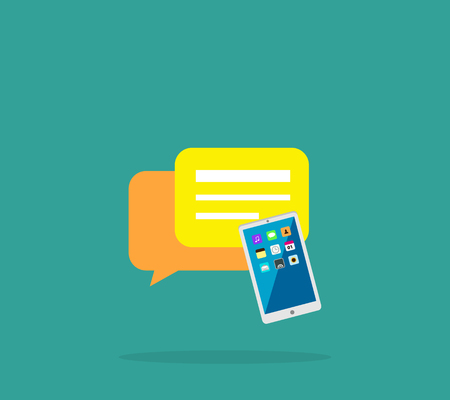Contact concept message and speech bubble. Conceptual banner envelope contacts and message smartphone. Incoming and outbox alerts. Digital communication dialogue correspondence. Vector illustrationのイラスト素材