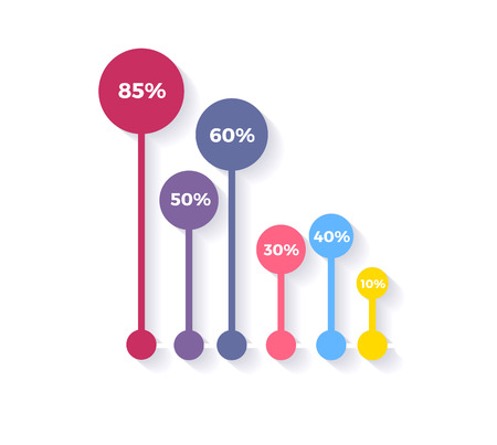 Level chart with colored arrows. Colored arrows indicate the level number. Charts and graphs business template for statistical or financial data report. Infographic information. Vector illustrationのイラスト素材
