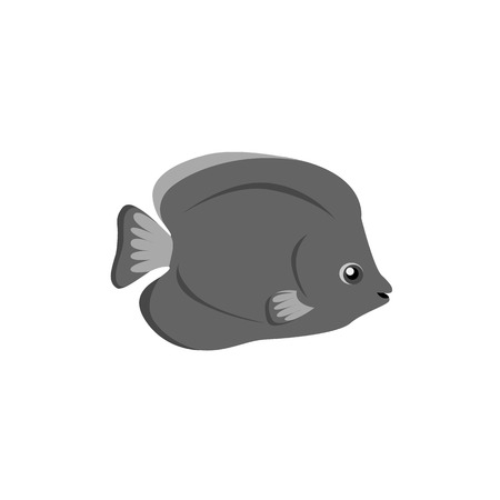 Chaetodon larvatus ocean fish icon. Beautifully painted fish living in ocean or sea with tail and fin. Creating living under water with a black color isolated on white background. Vector illustrationのイラスト素材