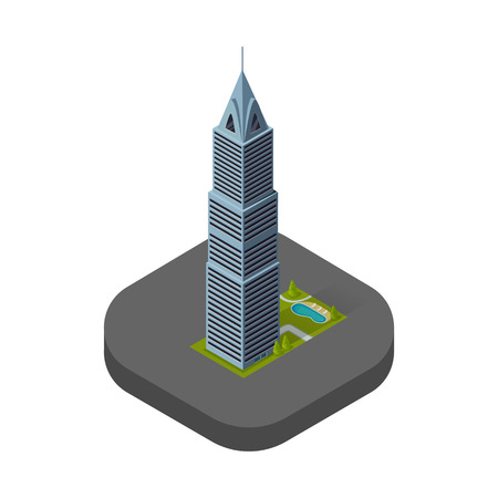 Skyscraper logo building icon. Building and isolated skyscraper, tower and office city architecture, house business building logo, apartment office vector illustrationのイラスト素材