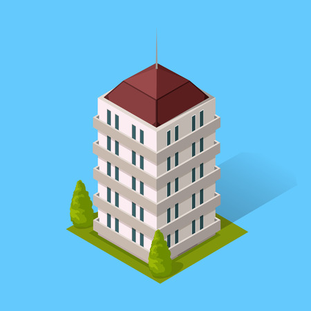 Skyscraper logo building icon. Building and isolated skyscraper, tower and office city architecture, house business building logo, apartment office vector illustrationのイラスト素材