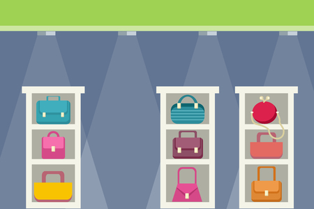 Shopping center with bag design. Retail store or center mall, sale or buy shop, fashion market shopping and business commercial consumerism, purchase boutique flat style concept. Vector illustrationのイラスト素材