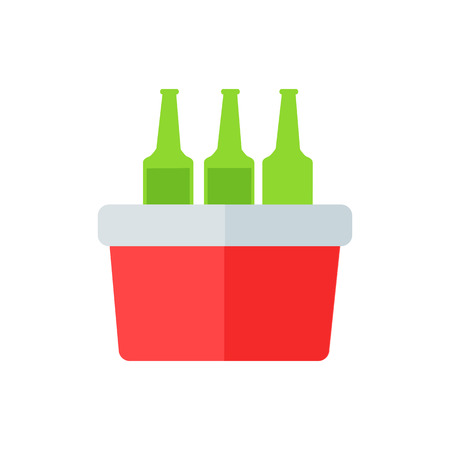 Portative beach freezer bag flat design icon. Picnic cooling lunch box isolated on white background. Small freezer-bag in red color with drinks. Vector illustrationのイラスト素材