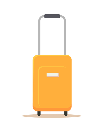 Orange suitcase vector illustration in flat style design. Isolated on white backgroud. Summer vacatoin, travel, jourmey, trip concept. Baggage bag with trolley.のイラスト素材