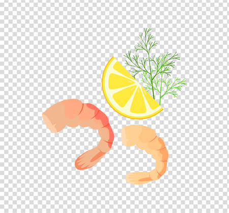 Shrimps patterns in colour and monochrome variants. Seafood concept icons in flat style design. Vector illustration prepared with lemon and herbs sea shrimp.のイラスト素材