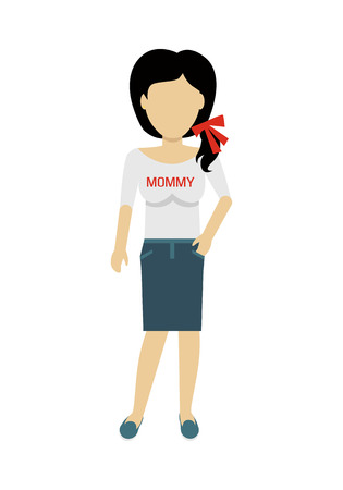 Female character without face in blouse with mommy title vector. Flat design. Woman template personage figure illustration for mother day concepts, fashion app, infographic. Isolated on white.のイラスト素材