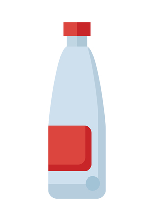 Plastic bottle with red label. Bottle of dairy. Bottle of milk. Plastic bottle icon. Retail store element. Simple drawing. Isolated vector illustration on white background.のイラスト素材