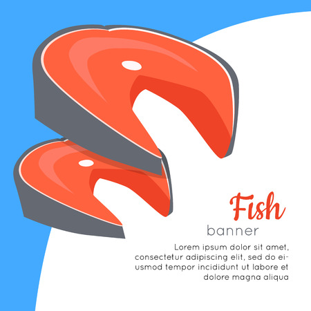 Fish banner. Healthy food concept. Organic natural food. Consumption of high quality nourishment food. Part of series of promotion healthy diet and good fit. Vector illustrationのイラスト素材
