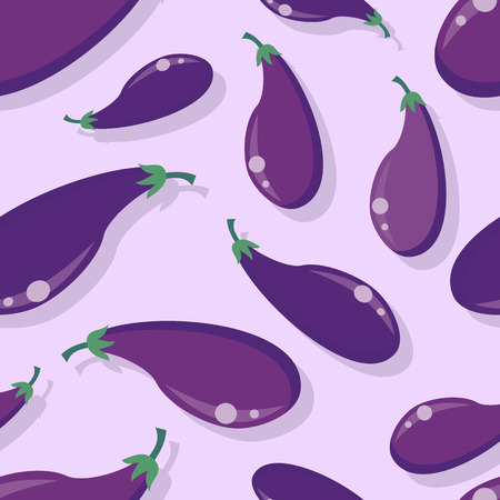 Eggplant seamless pattern vector in flat style design. Healthy vegetarian food. Fresh vegetable ornament for wallpapers, printing, textiles, web page design, surface textures, backgrounds.のイラスト素材