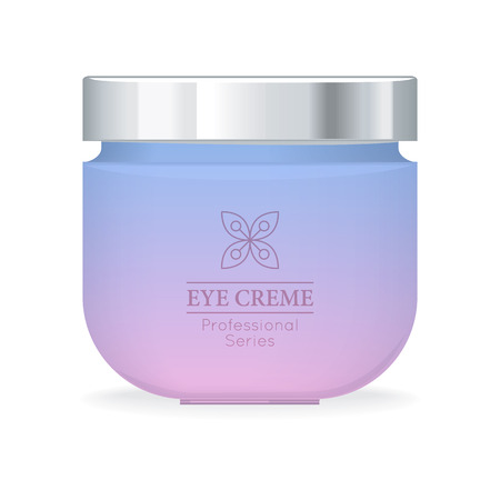Eye cream professional series. Purple plastic tube for cosmetics on white background. Product for body and face care, beauty, health, freshness, youth, hygiene. Realistic vector illustration.のイラスト素材