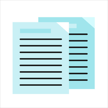 Sheet blue paper with list. List icon. Flyer icon. Leaflet icon. Business documents element. Design element, sign, symbol, icon in flat. Isolated object on white background. Vector illustration.のイラスト素材