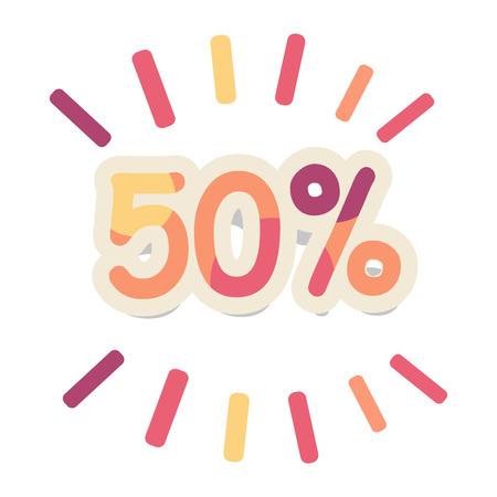 Sale vector concept. Flat design. Fifty percent discount bright colored numbers with lines. For store goods sales and discounts advertising. Product label design. Black friday. On white backgroundのイラスト素材