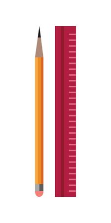 Tools for drawing and painting vector in flat style. Simple black lead pencil and ruler. Instruments for artist, engineer, student and pupil. Isolated on white background.のイラスト素材