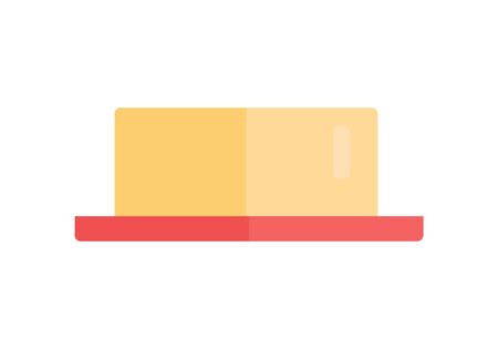 Butter vector Illustration. Flat style design. Milk products concept. Piece of fresh natural batter on red plate illustration for  advertising, menu, app pictogram. Isolated on white background.のイラスト素材