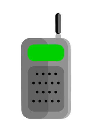 Mobile radio vector illustration in flat style design. Equipment for tourists, police, builders, drivers communication. Personal portable radio illustration. Isolated on white background.のイラスト素材