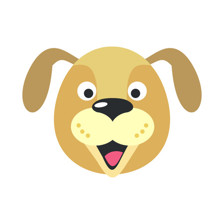Dog face vector. Flat design. Animal head cartoon icon. Illustration for nature concepts, children s books illustrating, printing materials, web. Funny mask or avatar. Isolated on white backgroundのイラスト素材