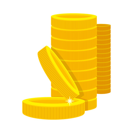 Golden coins in a stack in cartoon style. Golden money. Business success, bank credits, deposit, investment, saving, fortune concepts. Modern flat design. Golden money stack. Vector illustration.のイラスト素材