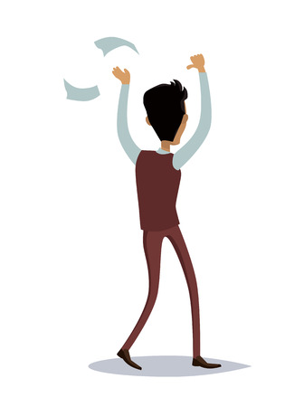 Business success illustration. Flat style design vector. Great deal, good day concept. Happy man with raised hands enjoying his success. Thumbs up. Isolated on white background.のイラスト素材