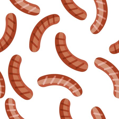 Bavarian sausages isolated on white. Bierwurst sausage. Smoked sandwhich meat sausage seamless pattern. Stylish snack endless texture wallpaper design. Nutrition lunch. Tasty breakfast. Vectorのイラスト素材