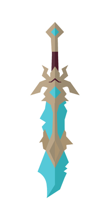 Fantastic game sword model in flat style design. Fairy cold weapon illustration for games industry concepts, icons and pictograms. Isolated on white background.のイラスト素材