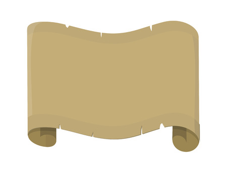 Sheet of old paper vector illustration. Flat style. Scrolled ancient manuscript with with broken edges and copyspace for your text. For antiques shop ad, web design. Isolated on white backgroundのイラスト素材