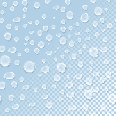 Seamless pattern with water liquid drops isolated on transparent background. Water splash, droplets. Nature eco sign symbol. Wet and environment, clean droplet, bubble aqua, natural fresh. Vectorのイラスト素材