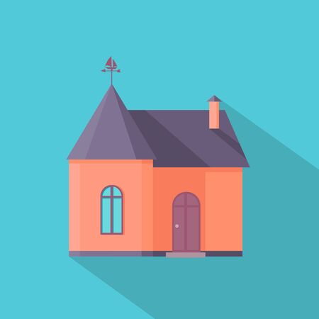 House vector in flat style. Home icon with long shadow. Cottage picture for real estate, building concepts, web, app pictogram, infographics,  logotype design. On blue background.のイラスト素材