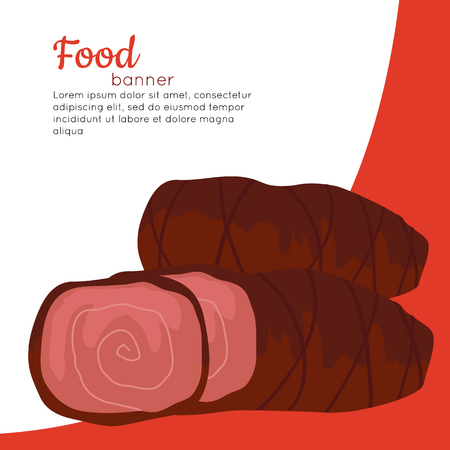 Food banner. Grilled delicious meat. Junk unhealthy food. Consumption of high calories nourishment food. Food that leads to overweight. Part of series of promotion healthy diet and good fit. Vectorのイラスト素材