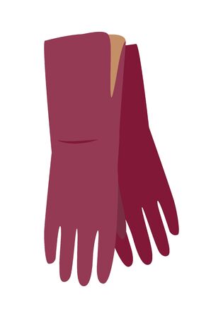 Long leather gloves vector. Flat design. Pair of red woman s gloves. Casual clothing for autumn or winter seasons. Outerwear for cold weather. For clothes store ad, fashion concept. On whiteのイラスト素材