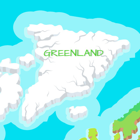 Greenland map isolated. Isometric map of Greenland detailed vector illustration. 3D country concept for infographic. Located between the Arctic and Atlantic Oceans. Vector design illustrationのイラスト素材