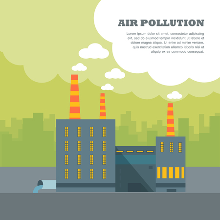 Air Pollution Banner. Factory with Smog Pipesのイラスト素材