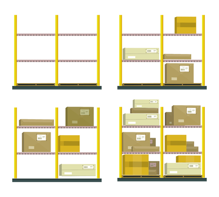 Set Of Racks With Boxes In Flat Designのイラスト素材