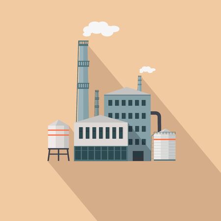 Factory with Long Shadow in Flat Style. Manufacturerの写真素材