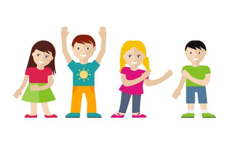 Children Vector Illustration Set in Flat Styleのイラスト素材