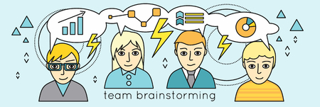 Team Brainstorming Vector Concept in Flat Design.のイラスト素材
