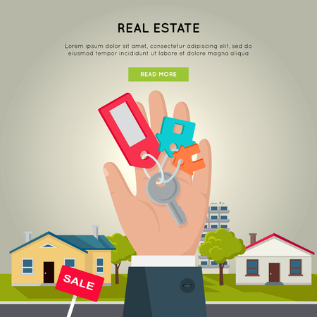 Real Estate Vector Web Banner in Flat Design.のイラスト素材