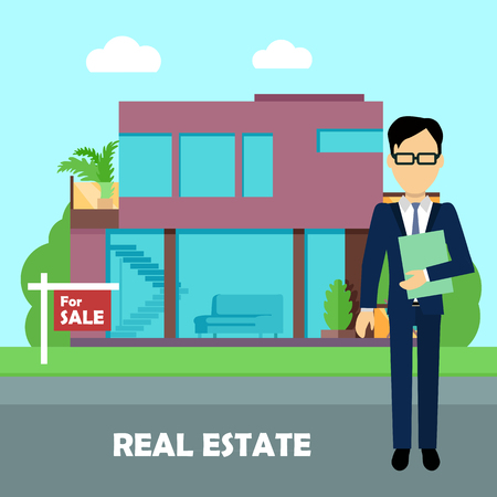 Real Estate Concept Illustration in Flat Design.のイラスト素材