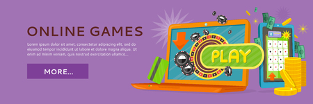 Online Games Web Banner Isolated with Play Button.のイラスト素材