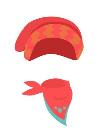 Hat. Contemporary Red Headwear for Girls and Scarfのイラスト素材
