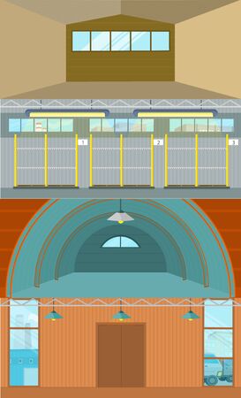 Set Of Warehouses Hangar Buildings In Flat Designのイラスト素材